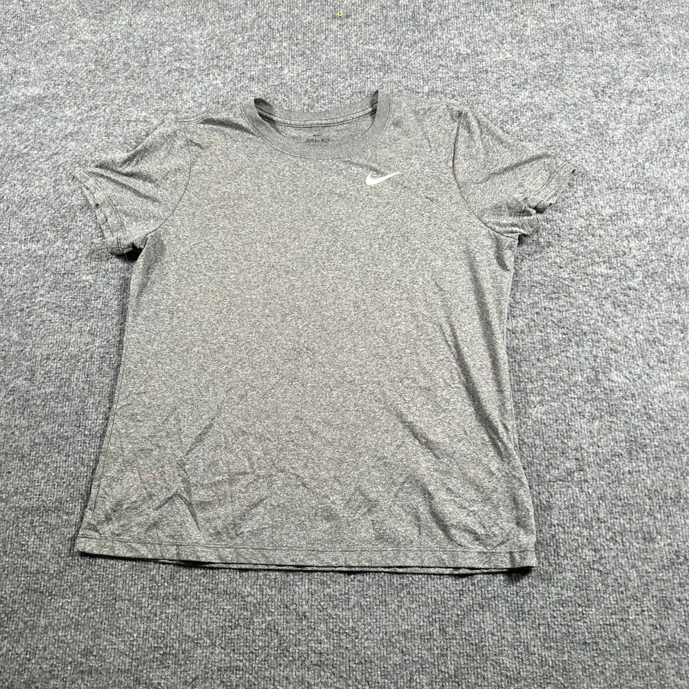 Nike T-Shirt Womens Size L Gray Dri-FIT Athletic Heathered Short Sleeve Stain